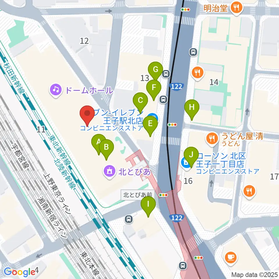 北とぴあ周辺のファミレス・ファーストフード一覧地図