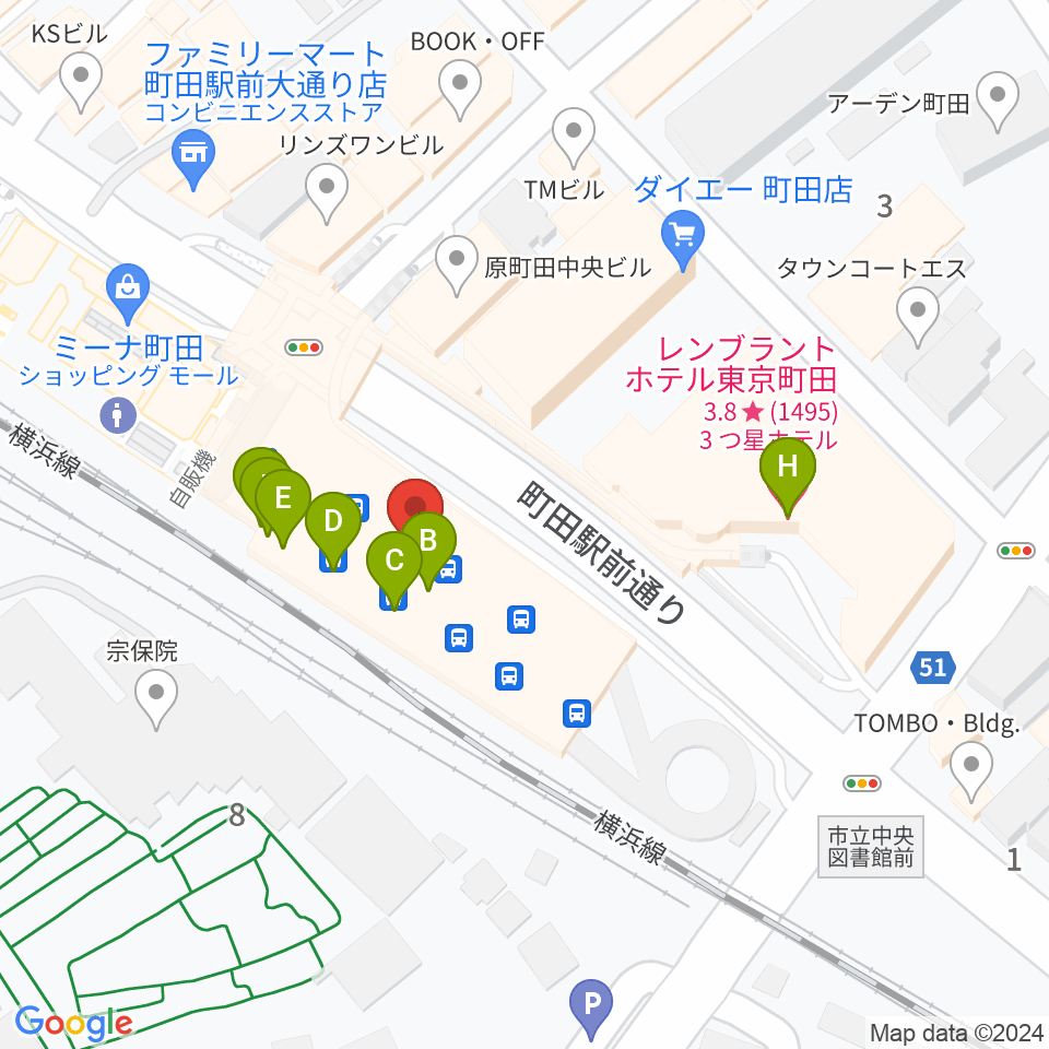 町田ターミナルプラザ市民広場周辺のファミレス・ファーストフード一覧地図