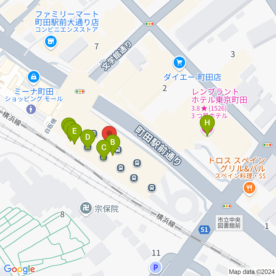 町田ターミナルプラザ市民広場周辺のファミレス・ファーストフード一覧地図