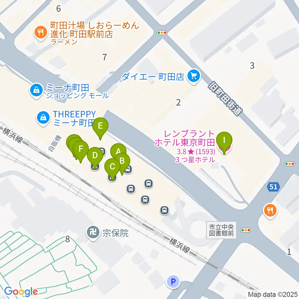 町田ターミナルプラザ市民広場周辺のファミレス・ファーストフード一覧地図