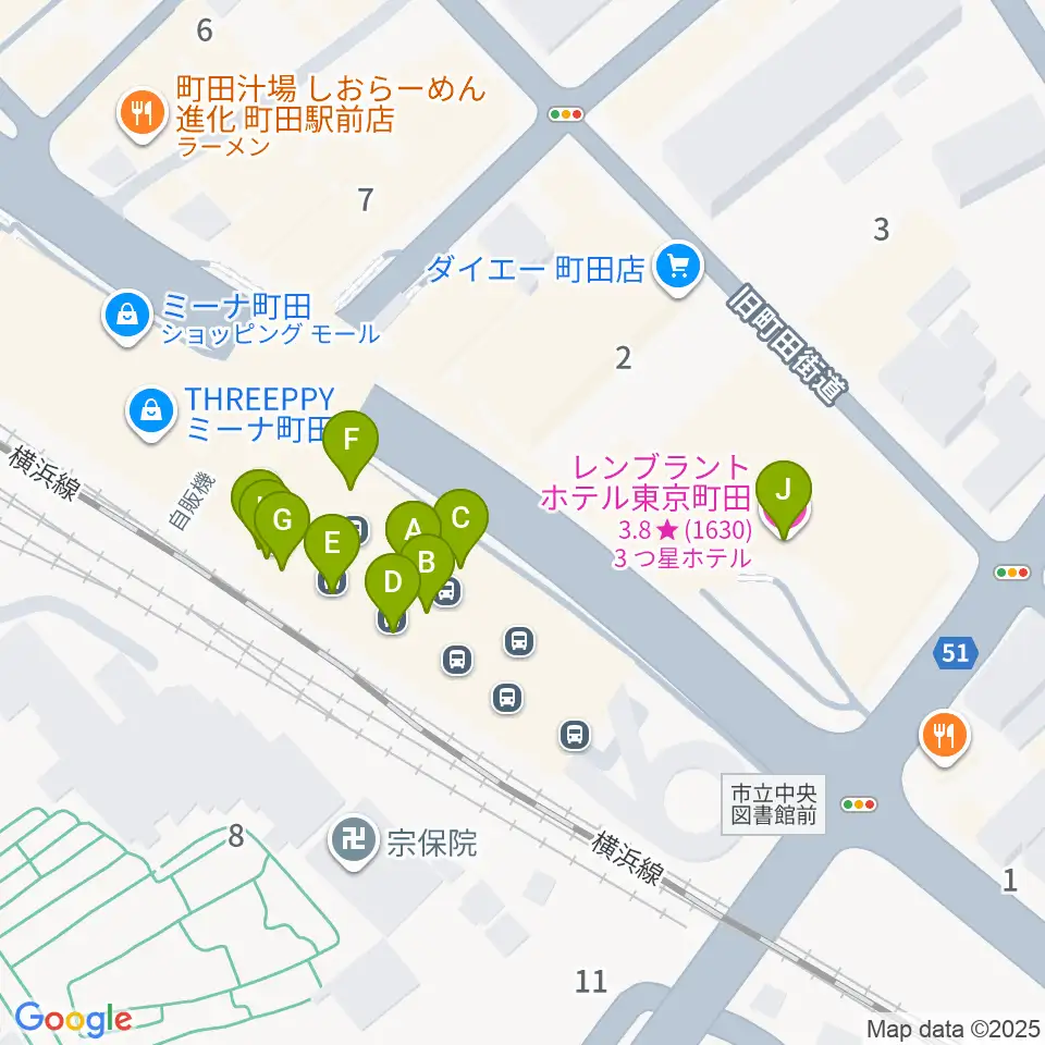 町田ターミナルプラザ市民広場周辺のファミレス・ファーストフード一覧地図