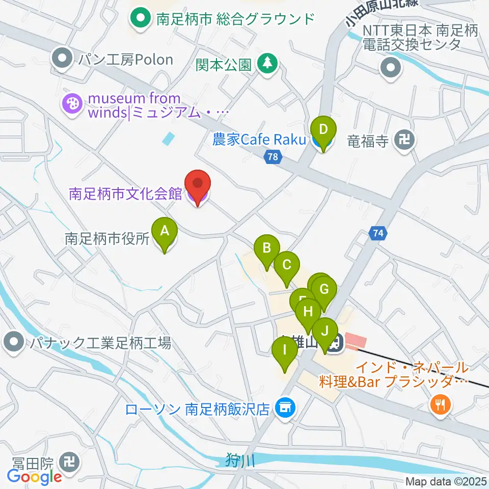 南足柄市文化会館 金太郎みらいホール周辺のファミレス・ファーストフード一覧地図