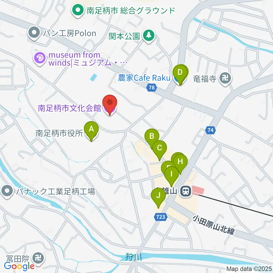 南足柄市文化会館 金太郎みらいホール周辺のファミレス・ファーストフード一覧地図