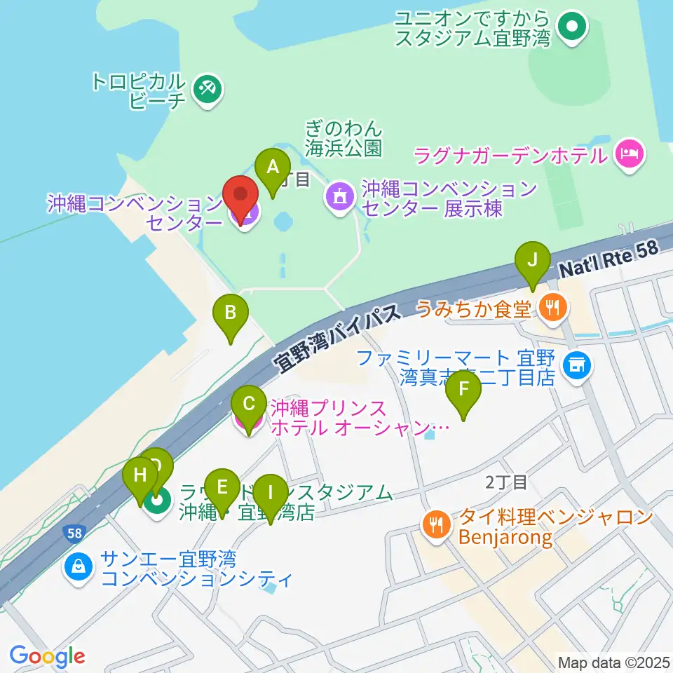 沖縄コンベンションセンター周辺のファミレス・ファーストフード一覧地図