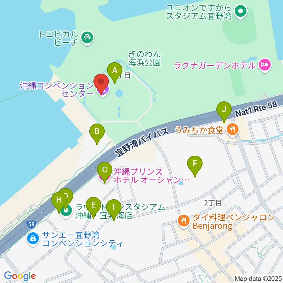 沖縄コンベンションセンター周辺のファミレス・ファーストフード一覧地図