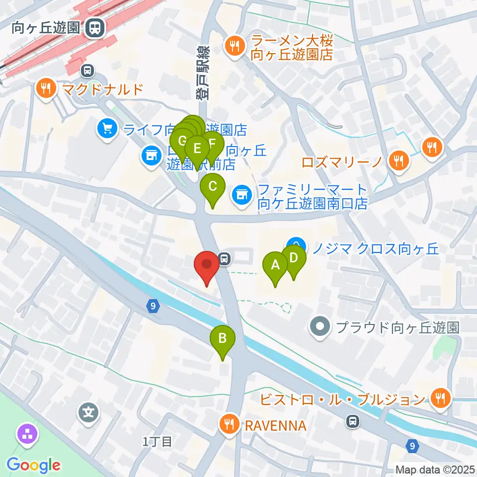 クレッシェレ音楽教室 向ヶ丘遊園校周辺のファミレス・ファーストフード一覧地図