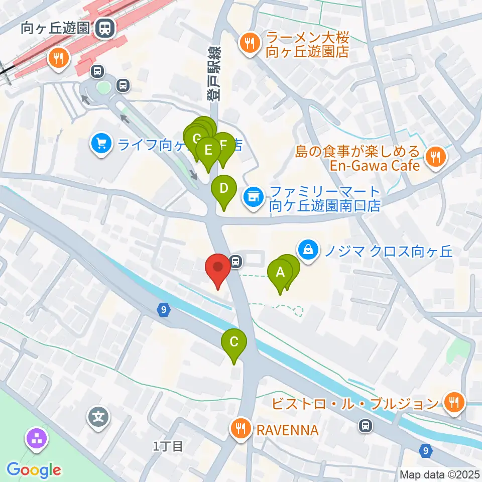 クレッシェレ音楽教室 向ヶ丘遊園校周辺のファミレス・ファーストフード一覧地図