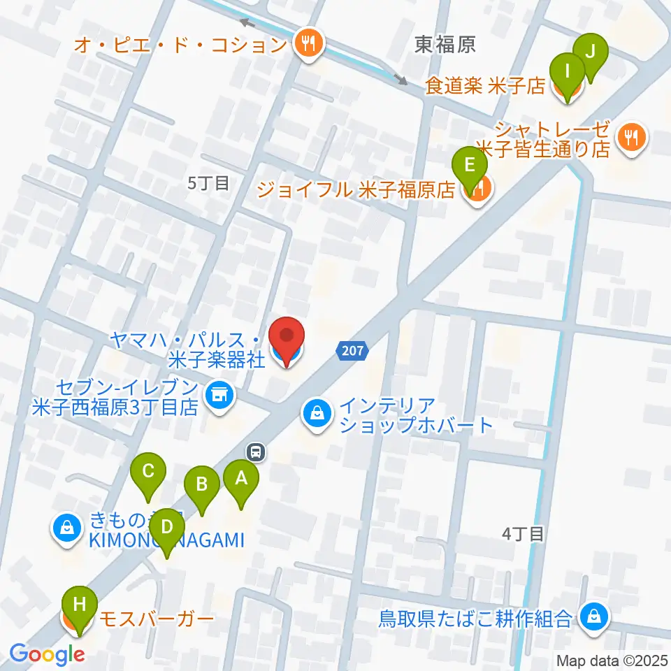 ヤマハパルス米子楽器 米子店周辺のファミレス・ファーストフード一覧地図