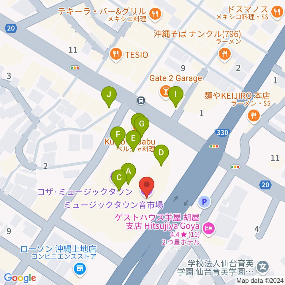 ミュージックタウン音市場周辺のファミレス・ファーストフード一覧地図