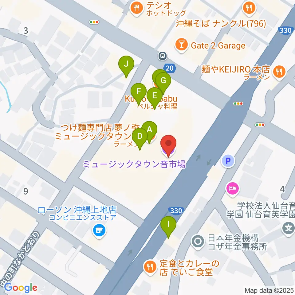 ミュージックタウン音市場周辺のファミレス・ファーストフード一覧地図