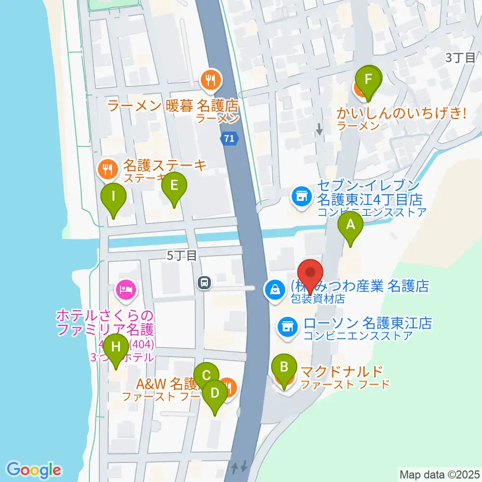 名護BIRDLAND周辺のファミレス・ファーストフード一覧地図