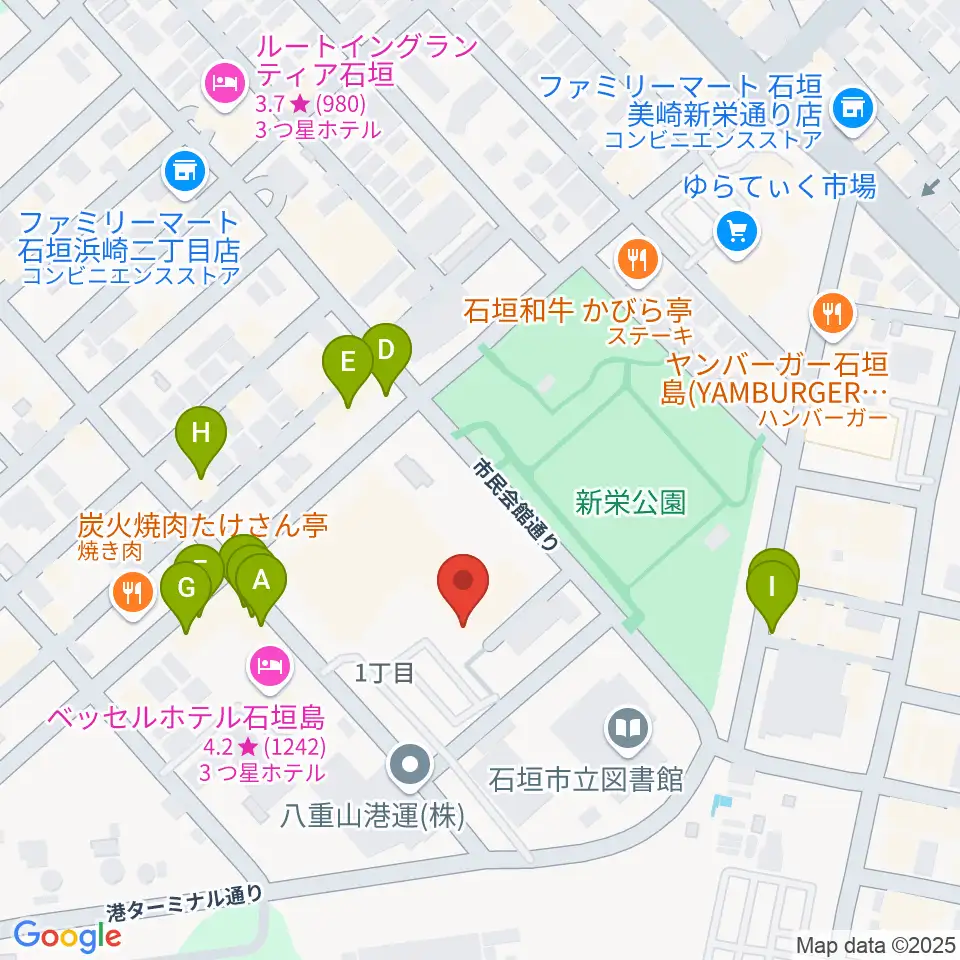 石垣市民会館周辺のファミレス・ファーストフード一覧地図