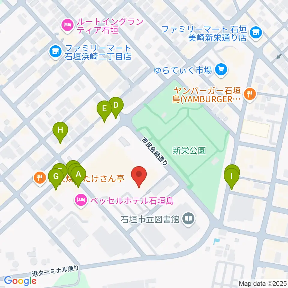 石垣市民会館周辺のファミレス・ファーストフード一覧地図