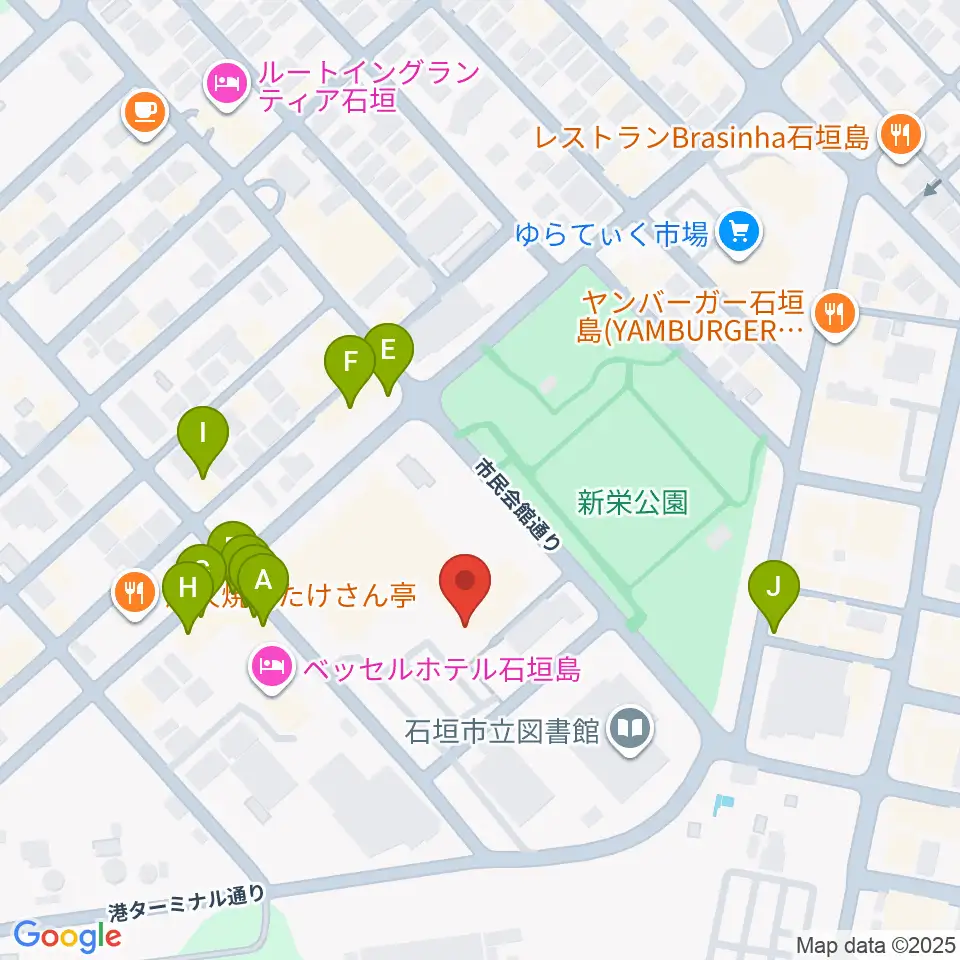 石垣市民会館周辺のファミレス・ファーストフード一覧地図