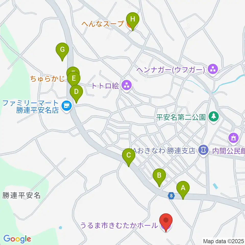 うるま市きむたかホール周辺のファミレス・ファーストフード一覧地図