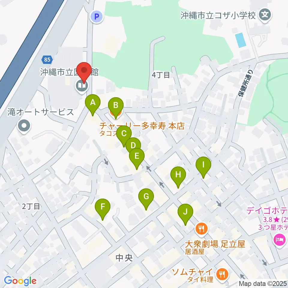 沖縄市民小劇場あしびなー周辺のファミレス・ファーストフード一覧地図