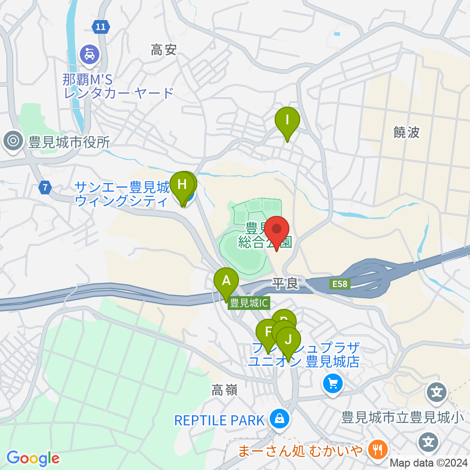 豊見城市立中央公民館周辺のファミレス・ファーストフード一覧地図