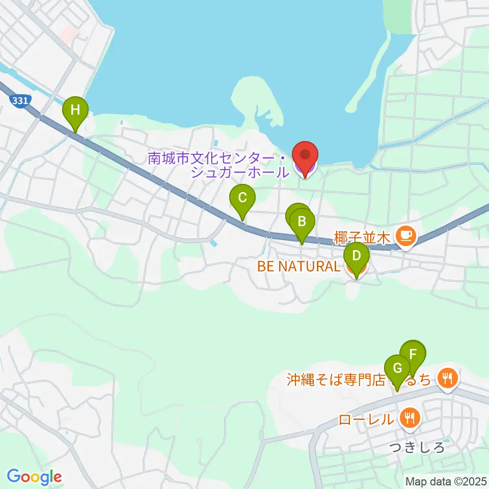 南城市文化センター シュガーホール周辺のファミレス・ファーストフード一覧地図