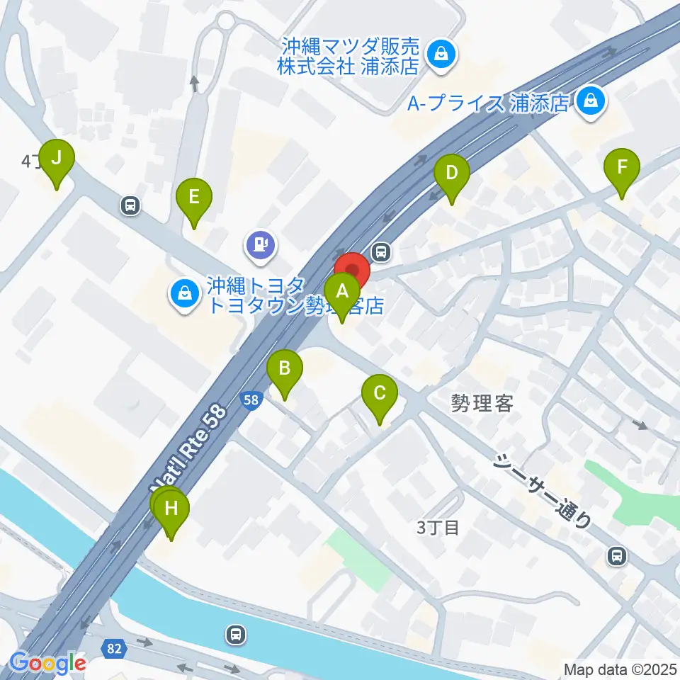 浦添groove周辺のファミレス・ファーストフード一覧地図