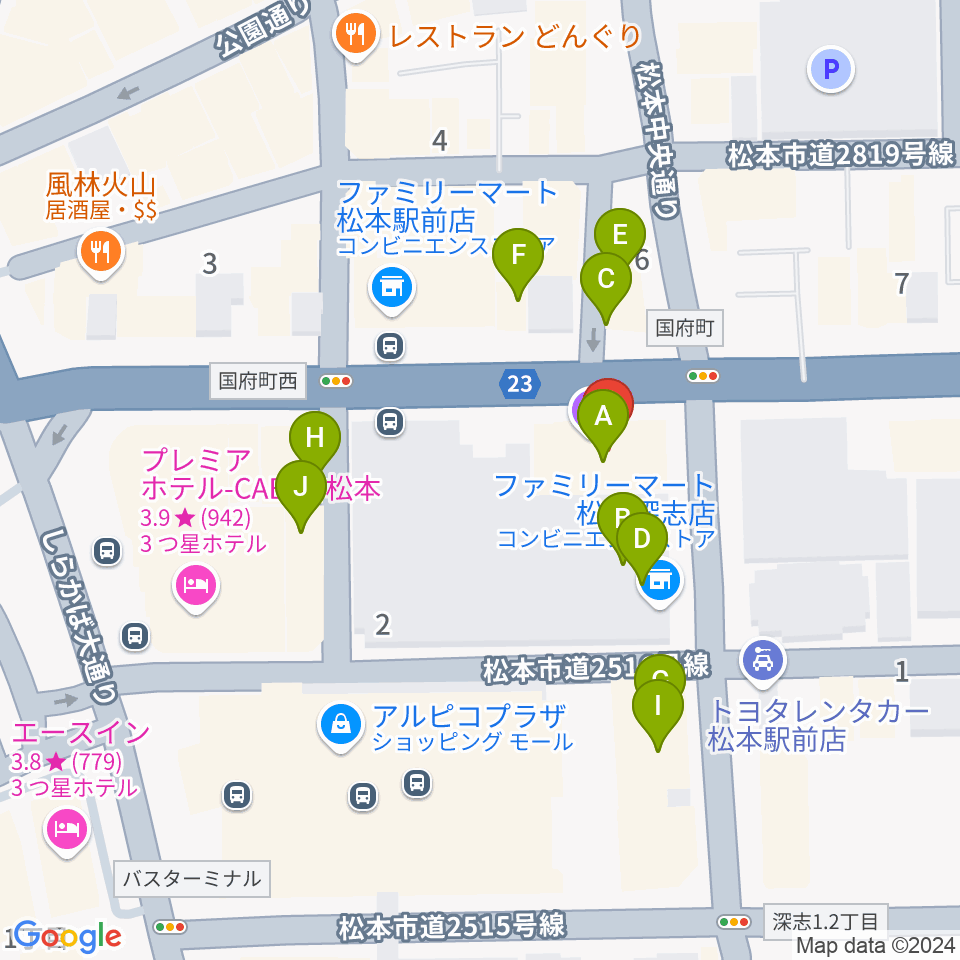 ミュージックプラザオグチ周辺のファミレス・ファーストフード一覧地図