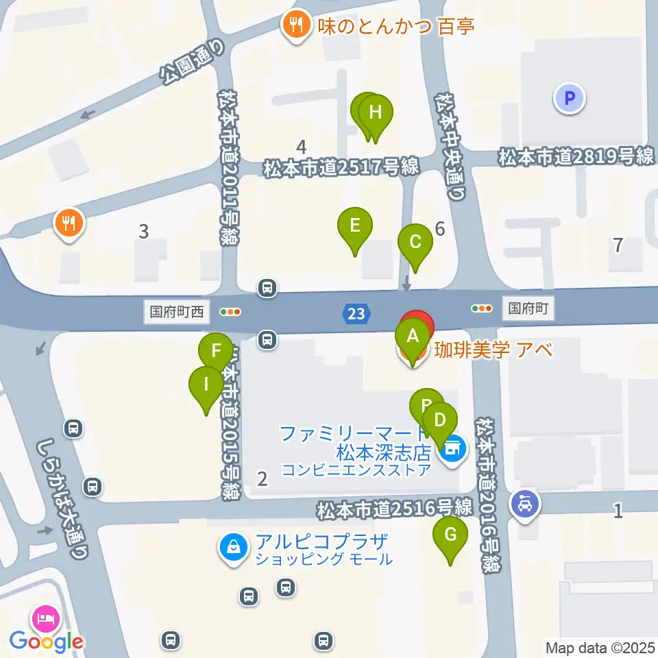 ミュージックプラザオグチ周辺のファミレス・ファーストフード一覧地図