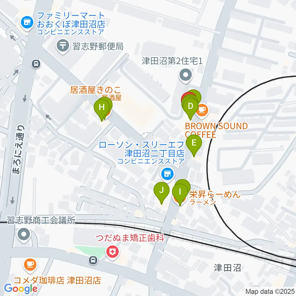 音楽工房ピアスタ周辺のファミレス・ファーストフード一覧地図