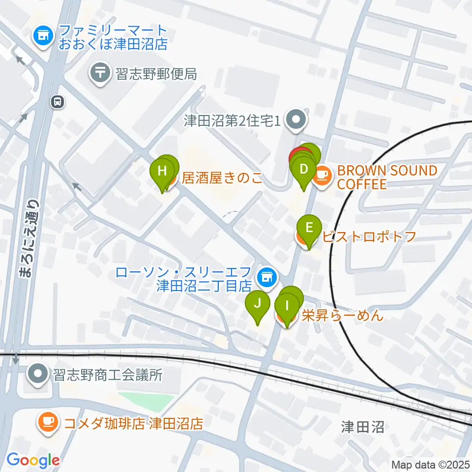 音楽工房ピアスタ周辺のファミレス・ファーストフード一覧地図