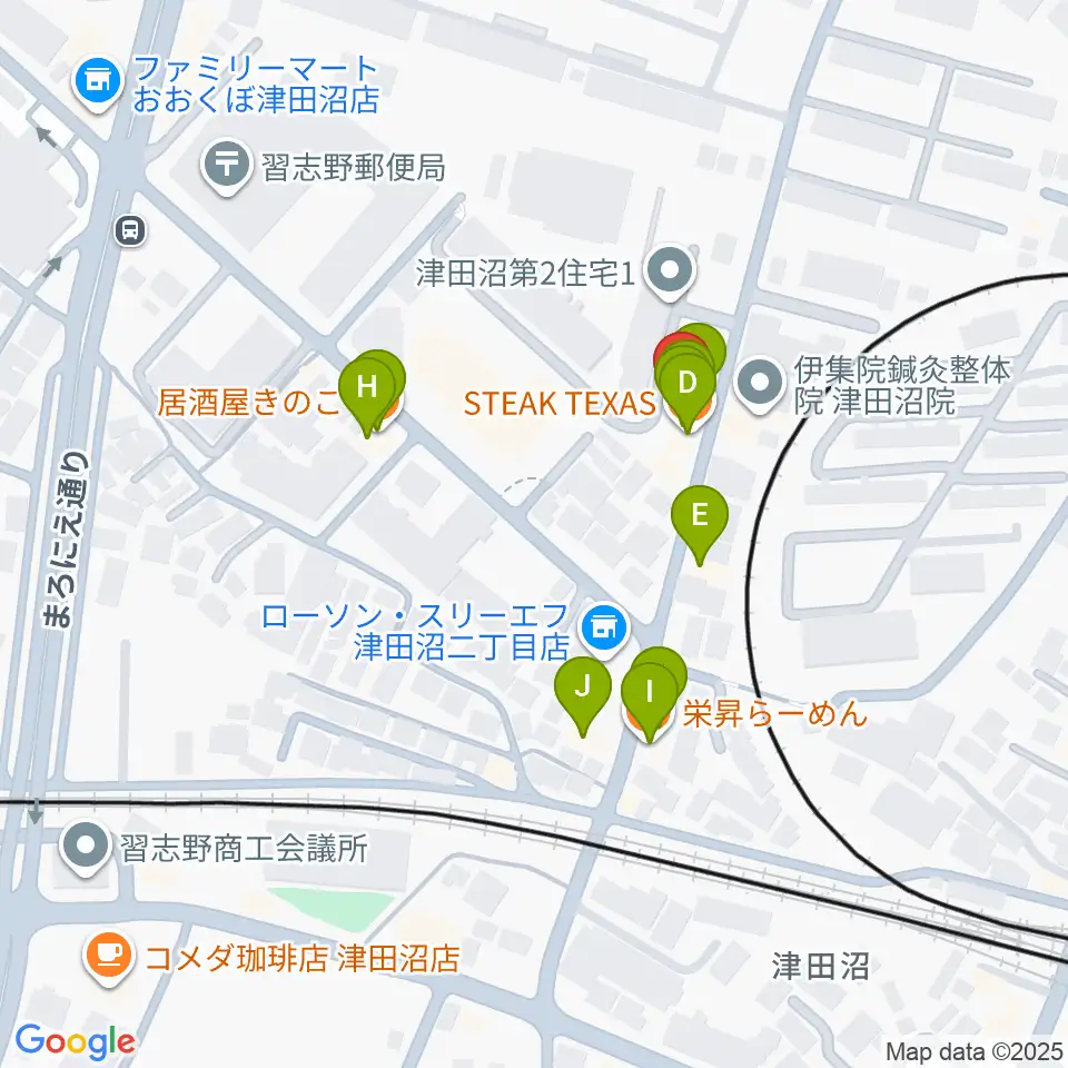 音楽工房ピアスタ周辺のファミレス・ファーストフード一覧地図