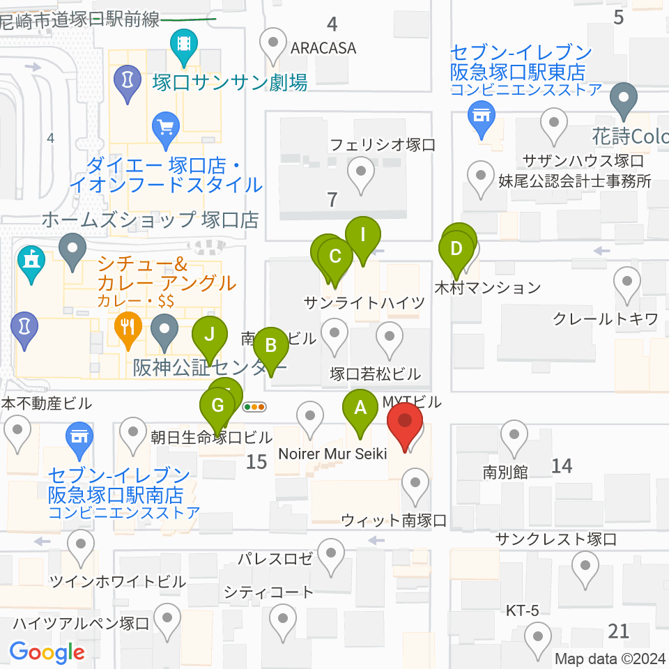 松田楽器ピアノギャラリー周辺のファミレス・ファーストフード一覧地図