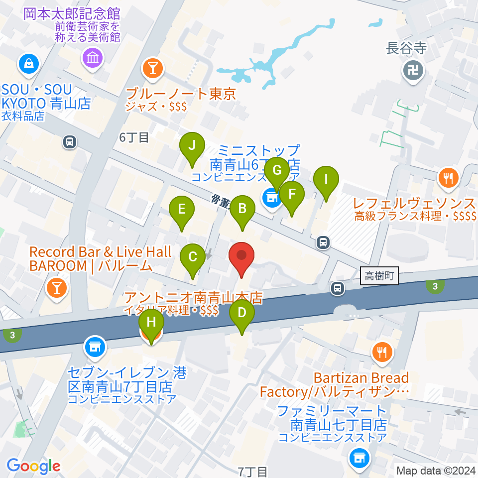 南青山レッドシューズ周辺のファミレス・ファーストフード一覧地図