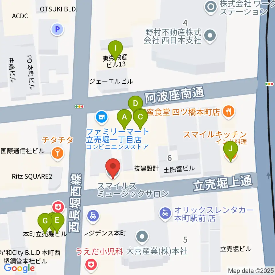 スマイルズミュージックサロン周辺のファミレス・ファーストフード一覧地図