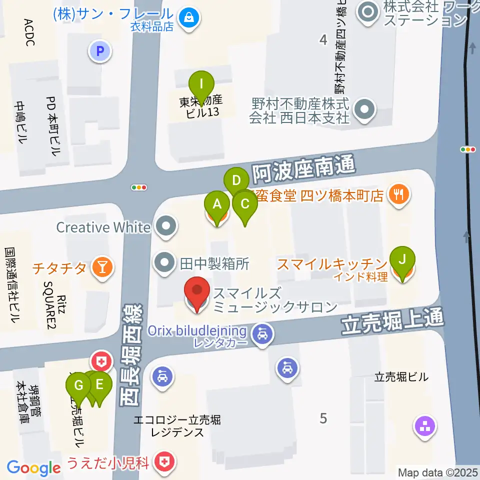 スマイルズミュージックサロン周辺のファミレス・ファーストフード一覧地図