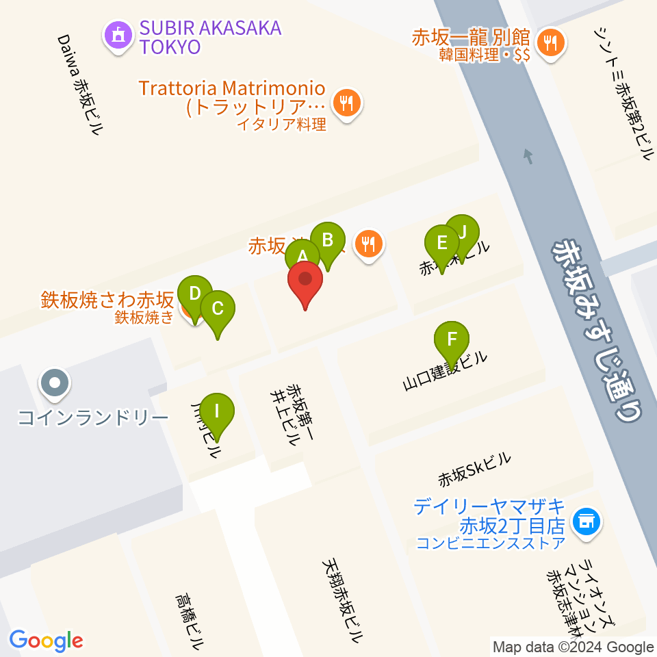 赤坂Jaka'z周辺のファミレス・ファーストフード一覧地図