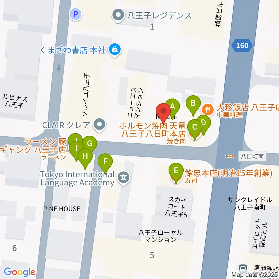 八王子SHeLTeR周辺のファミレス・ファーストフード一覧地図