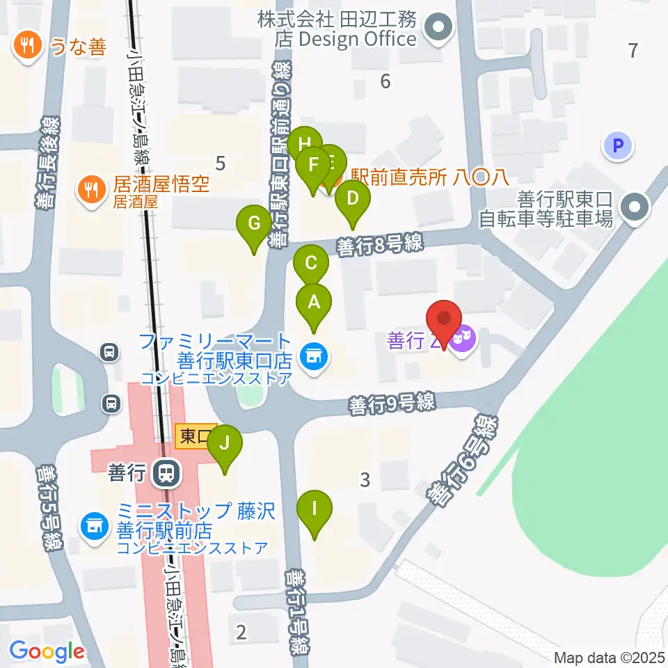 善行Z周辺のファミレス・ファーストフード一覧地図