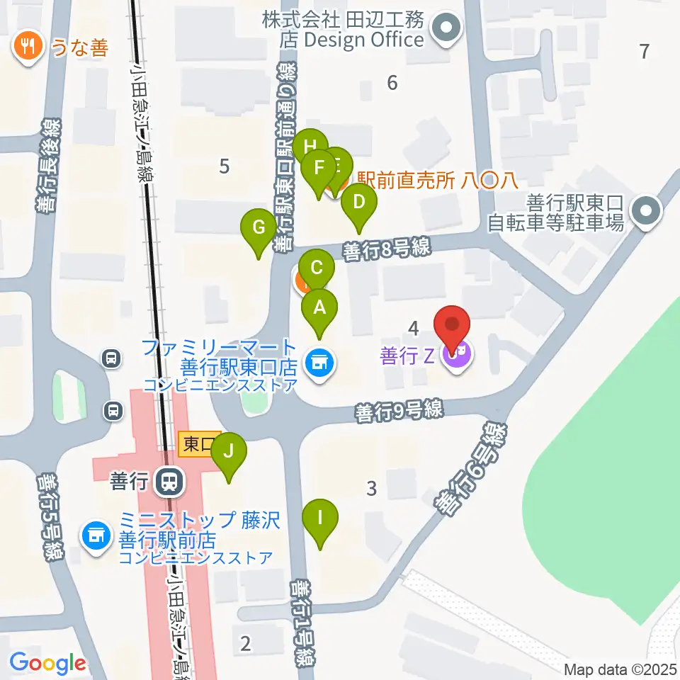 善行Z周辺のファミレス・ファーストフード一覧地図