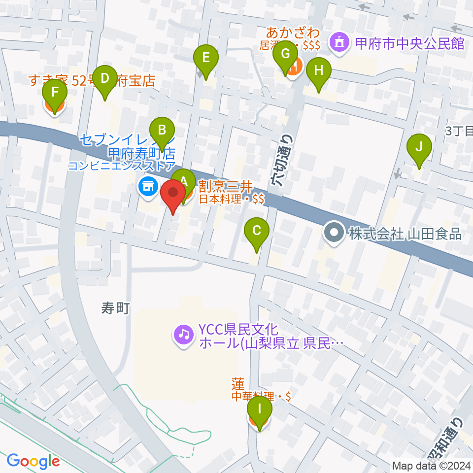 楽器工房コンチェルト周辺のファミレス・ファーストフード一覧地図