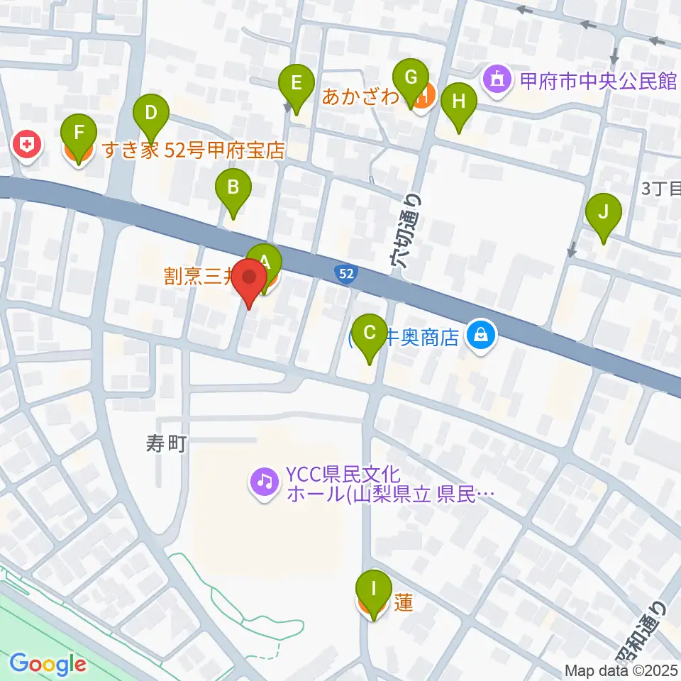 楽器工房コンチェルト周辺のファミレス・ファーストフード一覧地図