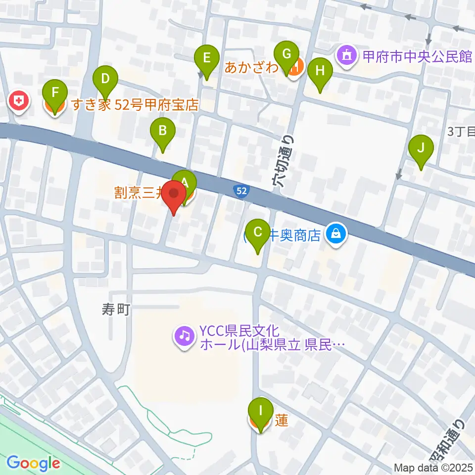 楽器工房コンチェルト周辺のファミレス・ファーストフード一覧地図