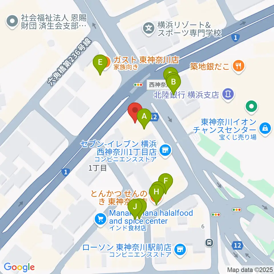 東神奈川音楽英語教育研究所周辺のファミレス・ファーストフード一覧地図