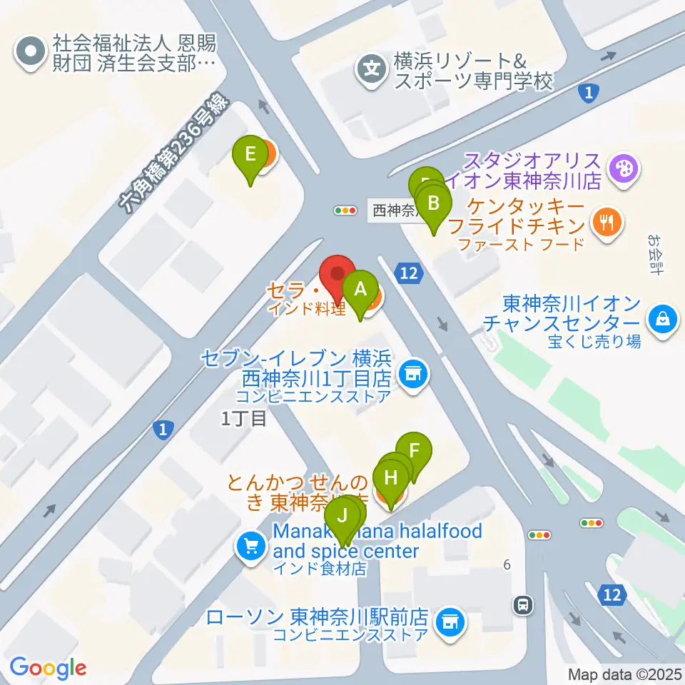 東神奈川音楽英語教育研究所周辺のファミレス・ファーストフード一覧地図