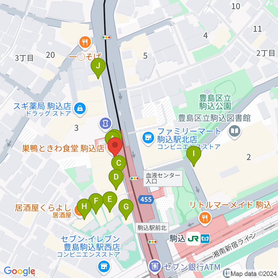 スタジオダンダン周辺のファミレス・ファーストフード一覧地図