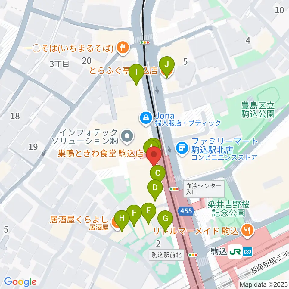 スタジオダンダン周辺のファミレス・ファーストフード一覧地図