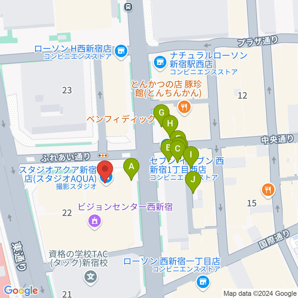 EYS音楽教室 新宿スタジオ周辺のファミレス・ファーストフード一覧地図