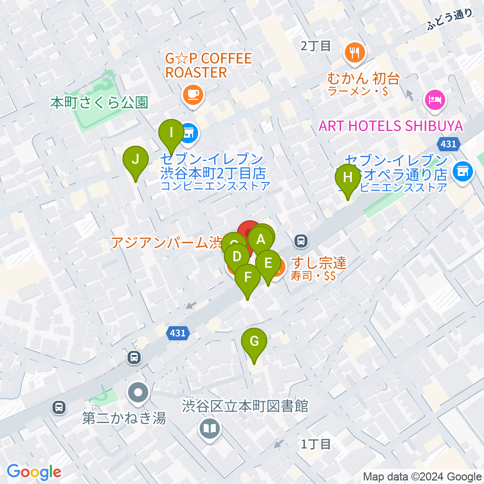 リリカアートスクール周辺のファミレス・ファーストフード一覧地図