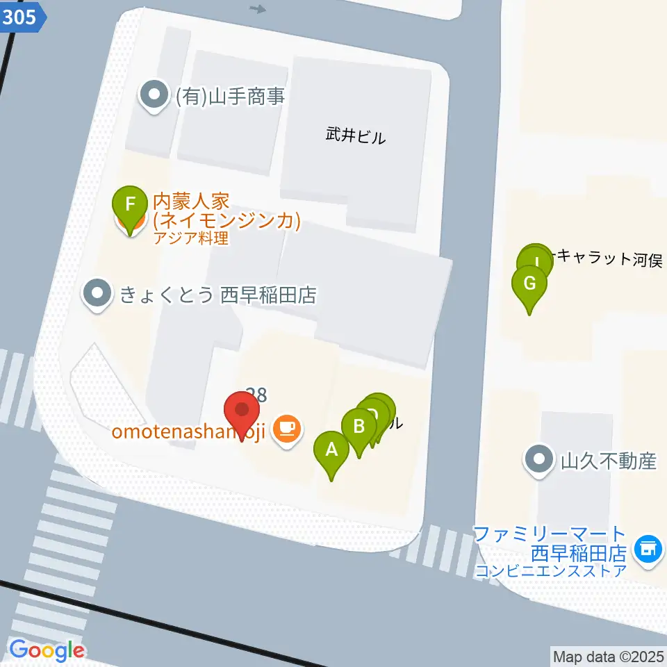 高田馬場新堀ギター音楽院周辺のファミレス・ファーストフード一覧地図