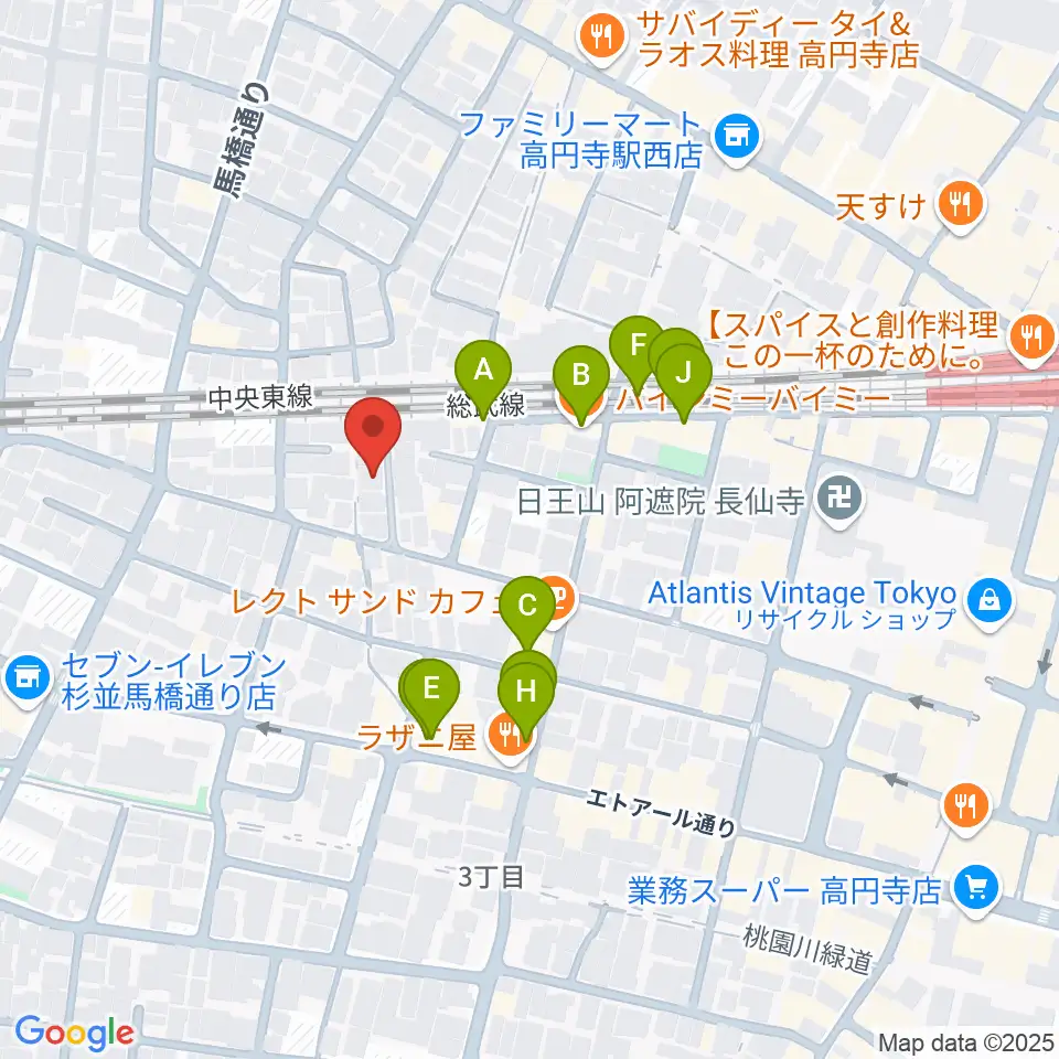 片岡マンドリン研究所周辺のファミレス・ファーストフード一覧地図