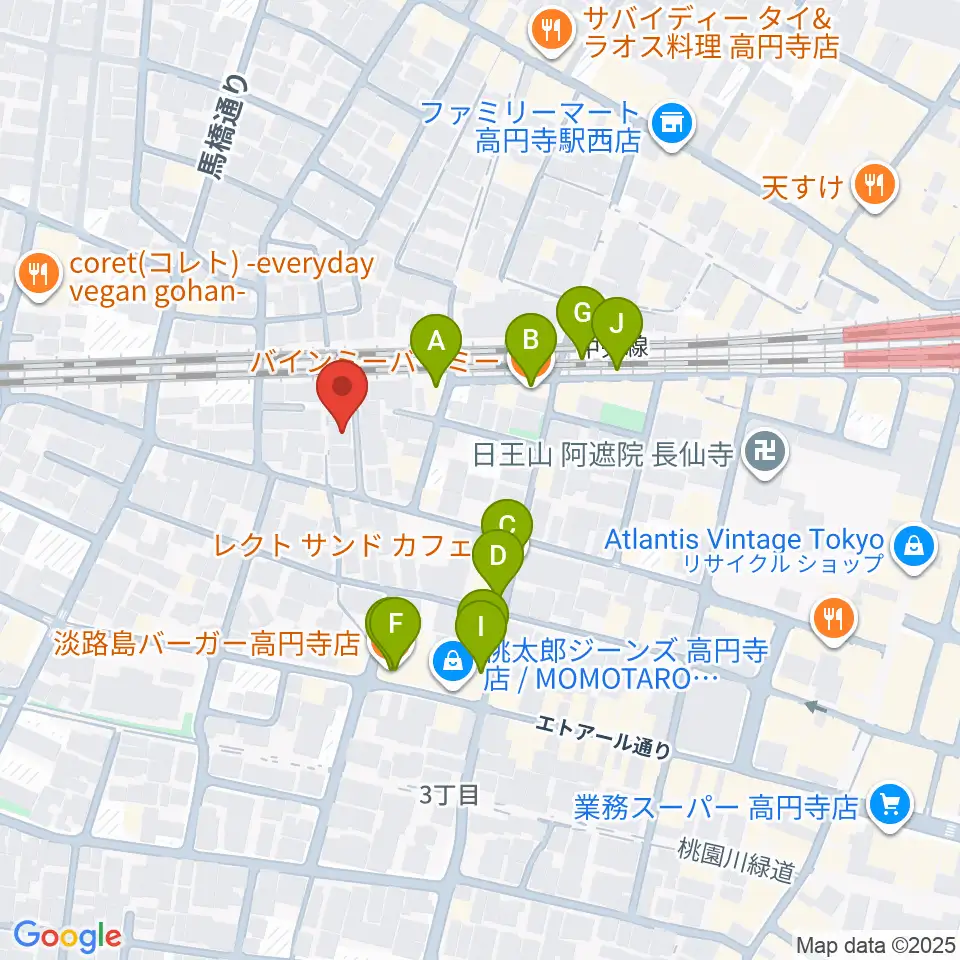 片岡マンドリン研究所周辺のファミレス・ファーストフード一覧地図