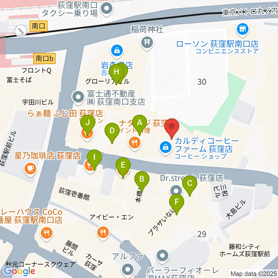 荻窪ミュージックセンター周辺のファミレス・ファーストフード一覧地図