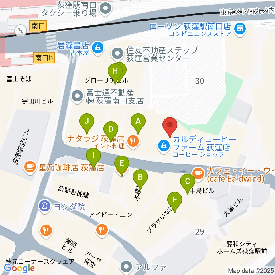 荻窪ミュージックセンター周辺のファミレス・ファーストフード一覧地図